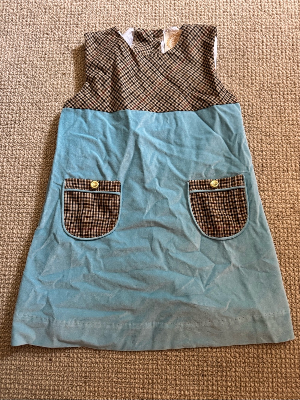 Beaufort Bonnet Vintage-Inspired Blue velvet Pocket Dress with Check Bodice